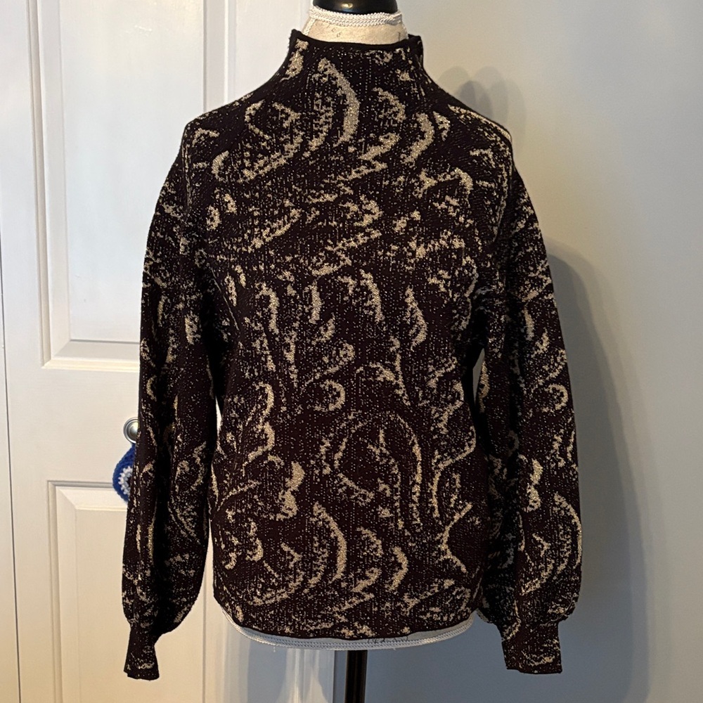Anthropologie Black and Gold Metallic Turtleneck Sweater